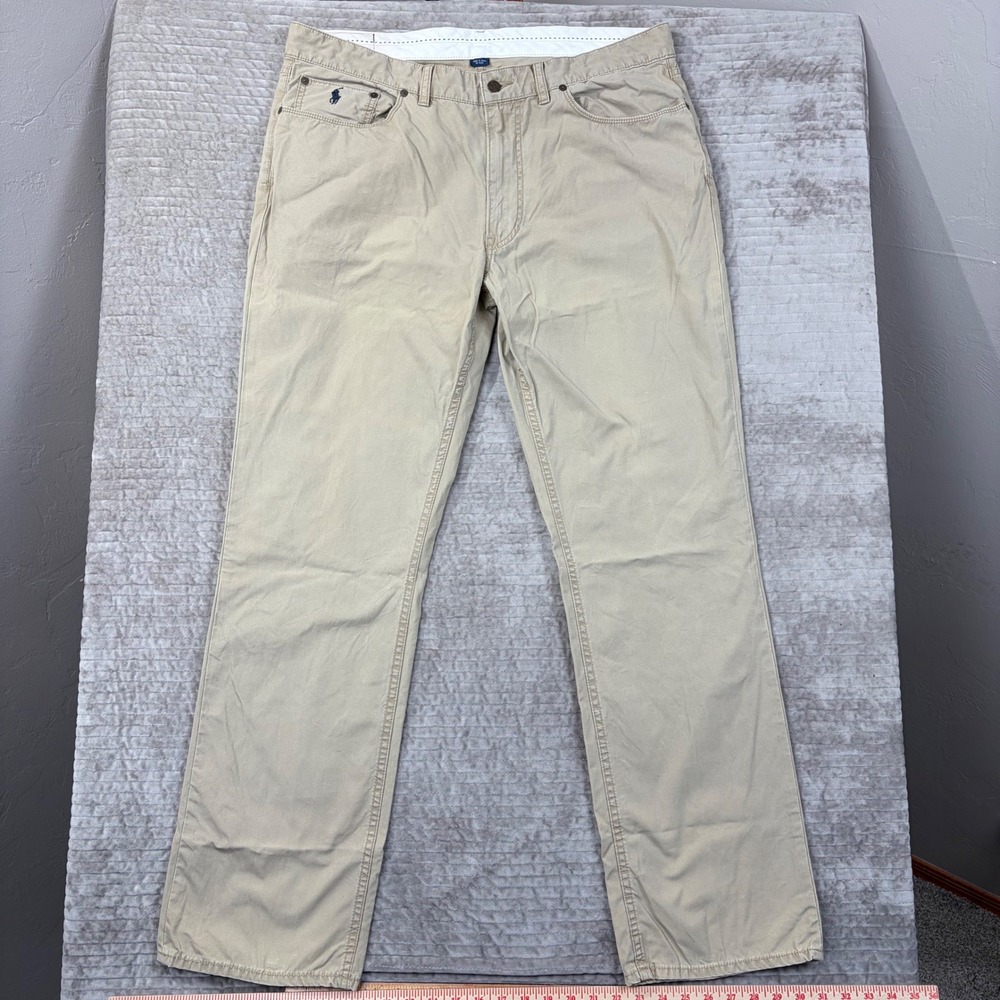 Polo Ralph Lauren Authentic Dungarees Mens 38x32 Khaki Tan Cotton Straight Pants